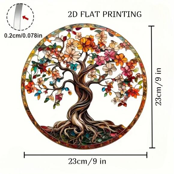 Tree of Life Suncatcher 9" Acrylic Stained Glass Autumn Flowers - Picture 2 of 5